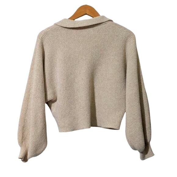 Storia Cropped Knit Ribbed Collared Sweater Cream Size Medium S - Picture 6 of 6